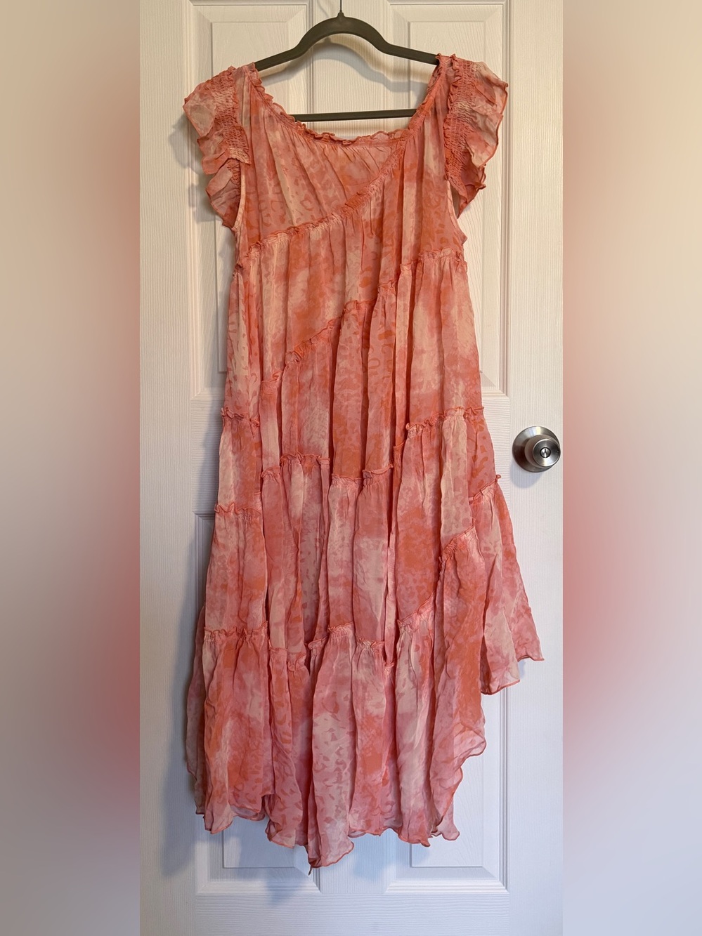 Anthropologie Pink Hanky Sheer Boho Tiered Asymmetrical Dress Size Small - Picture 8 of 8
